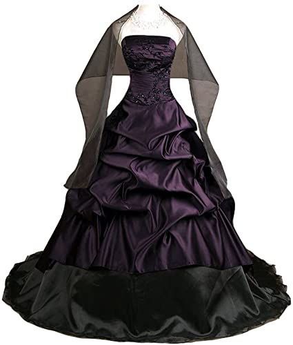 Purple Gothic Prom Dress, Black Plus Size Wedding Dress, Purple And Black Wedding, Gothic Ball Gown, Halloween Wedding Dresses, Gothic Prom, Gothic Prom Dress, Purple And Black Dress, Black Wedding Dress