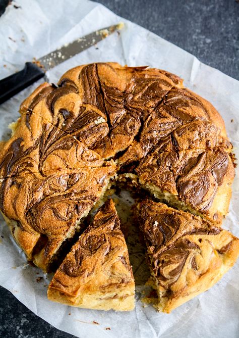 Peanut Butter Nutella Swirl Cake Cake With Nutella, Peanut Butter Nutella, Nutella Cake, Swirl Cake, Homemade Chocolate Cake, Peanut Butter Cake, Healthy Bread, Chocolate Swirl, Marble Cake