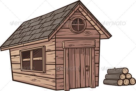 Cartoon wooden cabin. Vector clip art illustration with simple gradients. Cabin and wood logs on separate layer. EPS10 file includ Wooden Cabin Illustration, Wood House Drawing, Tri Praseta, Wooden Hut, Wooden Cabin, House Cartoon, Vector Graphics Design, Wooden Cabins, House Illustration