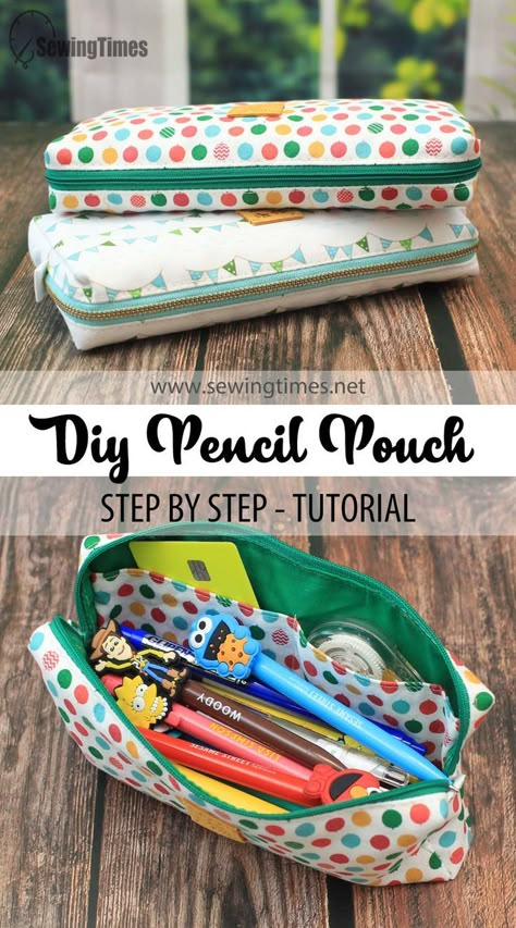 Diy Pencil Pouch, Makeup Bag Sewing, Pencil Pouch Pattern, Pencil Pouch Diy, Pencil Case Sewing, Diy Pouch No Zipper, Bag Sewing Tutorial, Diy Pencil Case, Zipper Pencil Case