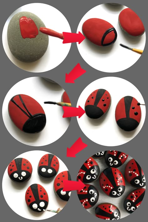 Rock Bugs, Easy Landscaping Ideas, Lady Bug Painted Rocks, Gardening Inside, Painted Garden Rocks, Rock Painting Supplies, Ladybug Rocks, Ladybug Garden, Garden Rock Art