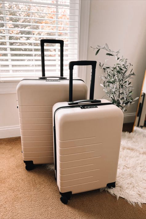 Quince luggage, beige luggage, neutral carry on Beige Luggage Aesthetic, Quince Luggage, Classy Luggage, Neutral Luggage, Beige Luggage, Luggage Aesthetic, Calpak Luggage, Airport Attire, Luggage Brands