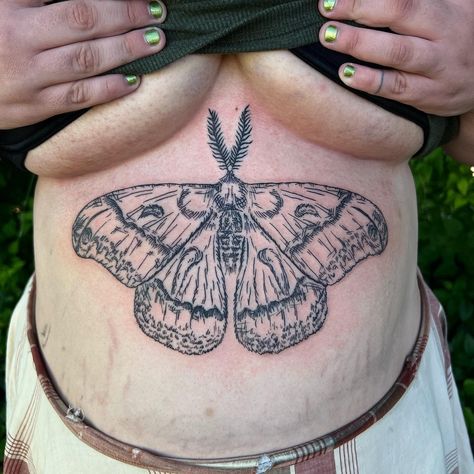 Moth stomach tattoo by green666annie Moth Stomach Tattoo, Stomach Tattoos Women Plus Size, Plus Size Stomach Tattoo, Upper Stomach Tattoos, Gothic Tattoos, Stomach Tattoos Women, Stomach Tattoo, Belly Tattoo, Underboob Tattoo