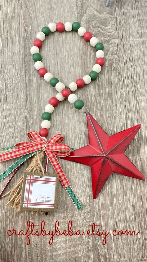 Christmas Vintage Metal Star Wood Bead Garland Christmas Beaded Garland, Wood Beads Garland, Tiered Tray Decor Christmas, Mantel Christmas, Beaded Ornaments Diy, Christmas Bead Garland, Wood Garland, Beads Garland, Wood Beads Diy