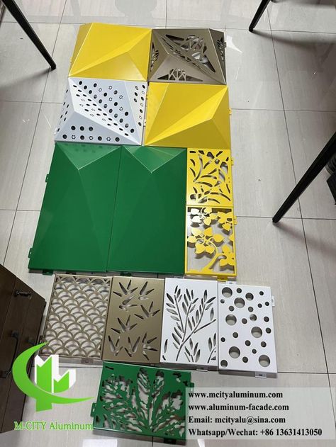 Exterior Facade Cladding Metal Sheet 3D Design Perforation Pattern PVDF Coating Cnc Exterior Facade, Acp Exterior Design, Alucobond Cladding, Profiled Metal Cladding, Aluminium Panel Facade, Metal Cnc Design In Elevation, Aluminum Composite Panel Facades, Aluminium Cladding Panels, Aluminum Extrusion Design