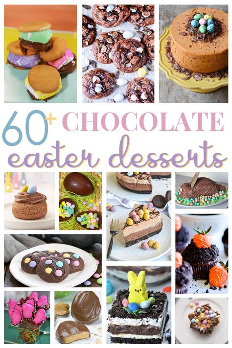 Nothing says decadent desserts like CHOCOLATE, right? Today I'm sharing over 60 of my favorite chocolate desserts perfect for gift giving and family meals during the upcoming Easter holiday! Chocolate Easter Desserts, Easter Cookie Bars, Peeps Recipes, Chocolate Easter Cake, Easter Bunny Cookies, Marshmallow Peeps, Easter Bunny Cake, Easter Desserts, Easter Desserts Recipes