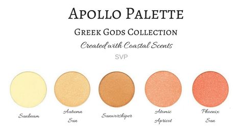 Palette inspired by Greek God Apollo Mythology Olympian Created with Coastal Scents Eyeshadow Greek Mythology Colour Palette, Greek God Outfit Aesthetic, Greek Goddess Color Palette, Apollo Color Palette, Greek God Color Palette, Greek Gods Color Palette, Ancient Greece Color Palette, Greek Mythology Color Palette, Apollo Drawing