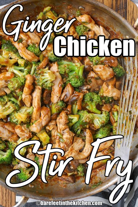 Ginger Chicken and Broccoli Stir Fry Chicken Thigh Stir Fry, Ginger Chicken Stir Fry, High Protein Low Carb Recipes Dinner, Chicken And Broccoli Stir Fry, Ginger Chicken Recipes, Chicken Broccoli Stir Fry, Asian Stir Fry, Ground Chicken Recipes, Broccoli Stir Fry