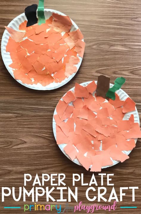 Paper Plate Pumpkin Craft - Primary Playground Paper Plate Pumpkin Craft, Paper Plate Pumpkin, Pumpkin Crafts Preschool, Scary Halloween Crafts, Primary Playground, Paper Pumpkin Craft, Halloween Pumpkin Crafts, Paper Plate Craft, Pumpkin Craft