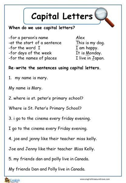 English Conversation Worksheets, Grammar Board, Capitalization Worksheets, Capital Letters Worksheet, Punctuation Worksheets, Use Of Capital Letters, English Sentence, English Worksheets For Kindergarten, Kindergarten Reading Worksheets