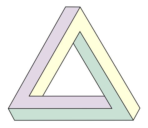 Triangle Optical Illusion, Roger Penrose, Triangle Drawing, Impossible Triangle, Impossible Shapes, Penrose Triangle, Photo Shape, Visual Illusion, Geometric Triangle