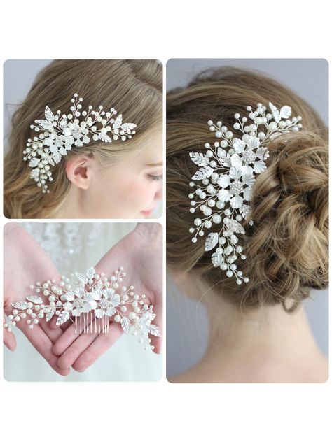 Hair Combs, Wedding Hair Clips - AW Bridal Hair Combs Wedding, Wedding Hair Combs, Crystal Wedding Hair Accessories, Bridal Hair Pieces Flower, Gold Bridal Hair Comb, Bridal Hair Combs Pearl, Pearl Bride, Silver Hair Comb, Beaded Hair Clips