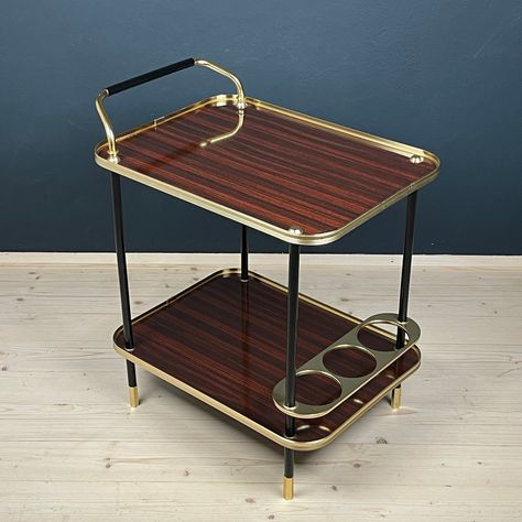 Listed on VNTG.com: Mid-Century Mahogany Bar Cart by Ico Parisi for MB Italy, 1960s | #vntg #vintage Mahogany Bar, Metal Bar Cart, Bar Trolley, Glass Bar Cart, Mirror Stool, Serving Cart, Antique Beds, Mid Century Living, Mid Century Coffee Table