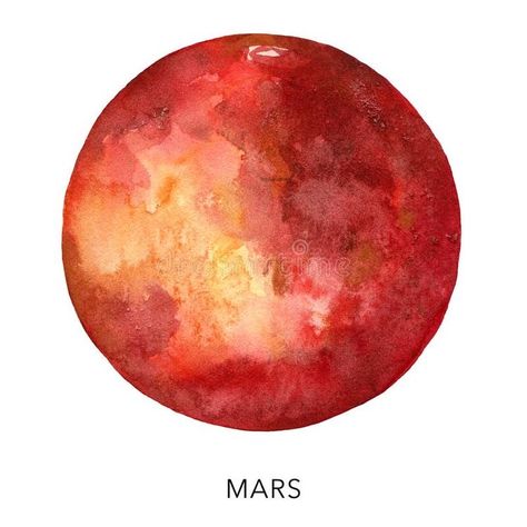 Mars Art Planet, Mars Painting Acrylic, Mars Drawing Planet, Mars Illustration Planet, Planet Watercolor Painting, Planet Drawing Aesthetic, Mars Planet Tattoo, Mars Watercolor, Mars Tattoo Planet