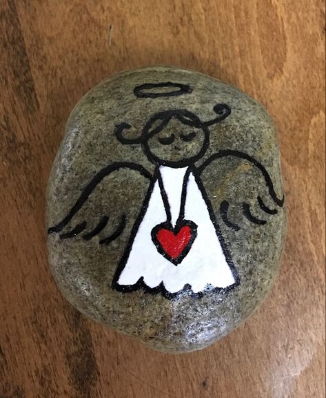 Painted Rocks Angels, Angel Stone Painting, Angel Sayings Simple, Rock Painting Ideas Angels, Angel Rock Art, Painted Rock Angel, Angel Rock Painting Ideas, Rock Painting Angels, Angels Painted On Rocks