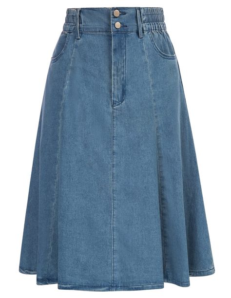 PRICES MAY VARY. 75%Cotton, 15%Polyester, 8%Viscose, 2%Spandex Imported Button closure Machine Wash Durable & comfortable cotton denim fabric.75%Cotton, 15%Polyester, 8%Viscose, 2%Spandex Womens A line silhouette Denim skirt with open insert pockets, high waist design, more easy to wear and more graceful. Occasion: Knee length skirt Perfect for office, vacation, daliy life etc. Hand or Machine With Cold Water / Do Not Bleach / Hang Or Line Dry Please check our size chart or Refer to customer's s Diy Denim Skirt, Midi Flare Skirt, Diy Skirt, Skirt High Waist, Jersey Skirt, Light Jeans, Floral Print Skirt, Cute Skirts, Knee Length Skirt