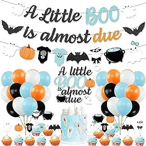 Halloween Baby Shower Decorations, Little Boo Is Almost Due, Halloween Gender Reveal, Halloween Baby Shower Theme, Boy Baby Shower Ideas, Ghost Bat, Halloween Kit, Boo Tiful, Halloween Balloons