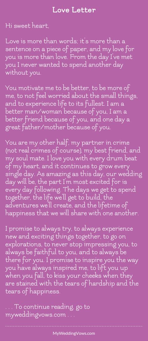 Hi sweet heart, Love is more than words; it's more than a sentence on a piece of paper, and my love for you is more than love. From the day I've met you I never wanted to spend another day without you. You motivate me to be better, to be more... Husband Quotes, Wedding Vows To Husband, Wedding Day Quotes, Laughing Funny, Letters To Boyfriend, Words Love, Bae Quotes, Relationship Texts, Wedding Quotes