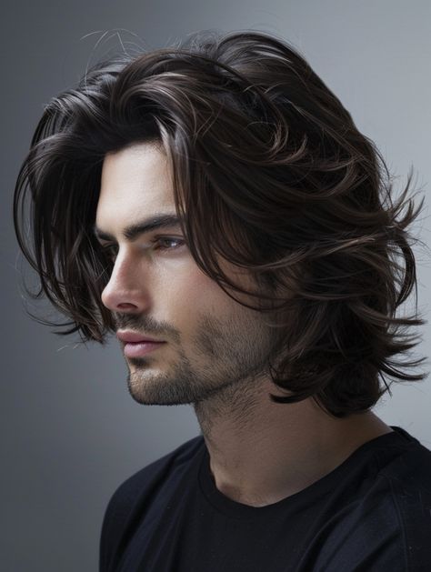 Men Wavy Long Hair, Long Haircut Man, Wavy Male Hair, Straight Slicked Back Hair, Longish Hair Men, Mens Mid Length Hairstyles Straight Hair, Long Hairstyles For Men Straight Hair, Medium Long Wavy Hair, Man Long Hairstyle