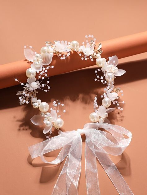 Recuerdos Primera Comunion Ideas, Diy Hair Accessories Ribbon, Baby Crown, Bridal Headwear, Ribbon Garland, Bride Headband, Embellished Headbands, Women Floral Blouse, Bride Hair