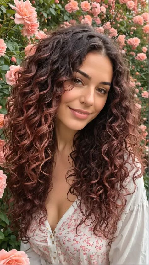 22 Summer time Hair Colours for Darkish Hair: Rose Gold Highlights & Silver Ideas- #Colors #dark #Gold #Hair #Highlights #Rose #SILVER #Summer #tips Check more at https://howcandothis.com/hairstyleideas/22-summer-time-hair-colours-for-darkish-hair-rose-gold-highlights-silver-ideas/ Curly Hair With Rose Gold Highlights, Curly Hair Colouring, Curly Hair Styles And Color, Rose Gold Highlights Dark Blonde, Haircolor Curly Hair Colour, Summer Hair Color For Curly Hair, Hair Color For Natural Curly Hair, Dark Hair With Rose Gold Highlights, Black Hair With Rose Gold Highlights