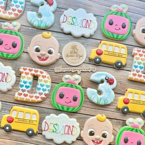 Cocomelon Decorated Cookies, Cocomelon Cookies 2nd Birthday, Cocomelon Birthday Cookies, Cocomelon Cookies Decorated, Coco Melon Cookies, Cocomelon 3rd Birthday, Cocomelon Cookies, Cocomelon Cake, 2nd Birthday Party For Boys