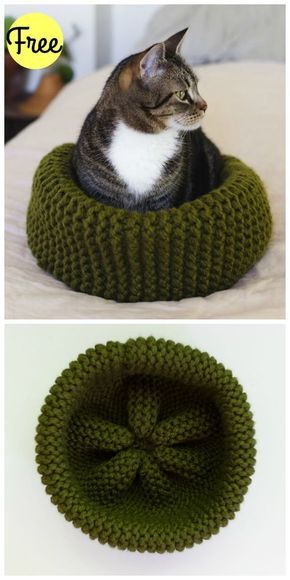 Cat Bed Free Knitting Pattern Cat Bed Pattern, Hantverk Diy, Loom Knitting Projects, Easy Knitting Projects, Loom Knitting Patterns, Knitted Cat, Pattern Ideas, Crochet Cat, Free Knitting Pattern