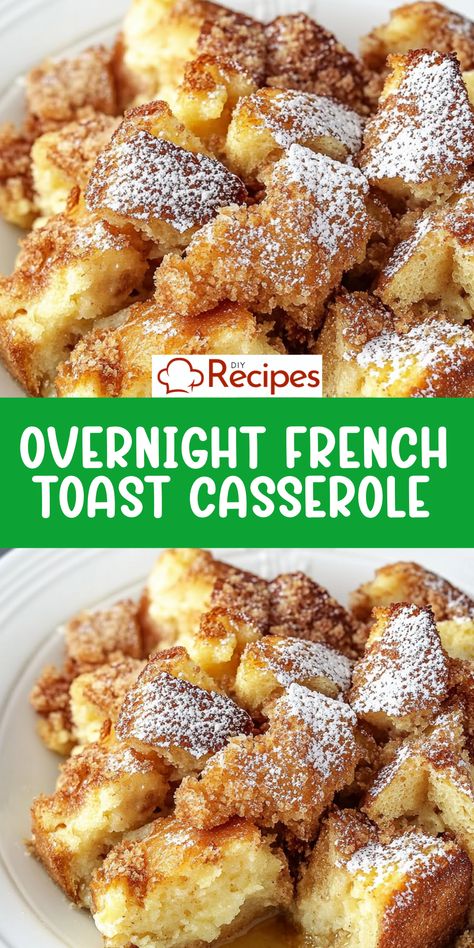 Make your mornings easier with this overnight French toast casserole. Prep it the night before for a delicious, no-fuss breakfast! French Toast Dreams, French Toast Casserole Make Ahead, Banana Bread French Toast Casserole, Breakfast Casseroles Sweet, Breakfast Casserole Bread Cubes, French Toast Brulee, Overnight French Toast Recipe Casserole, French Toast Casserole Leftover Bread, Night Before French Toast Casserole