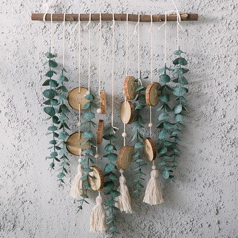 PRICES MAY VARY. Elegant Unique Boho Wall Decor - Compared to other similar products, our hanging eucalyptus wall decor boasts a more unique design. Our designer incorporated wood beads, chips, and fringe to create a natural, earthy, peaceful Bohemian vibe. Measurements & Material - Branch Length: 15.74-16.5 inches, diameter varies from 0.78-0.98 inches. Eucalyptus stem length: 11.8 inches. The rod is made of natural solid wood. The faux frosted eucalyptus leaves are crafted from non-toxic, odor Greenery For Bedroom, Woodsy Wall Decor, Hanging Garden Decor, Stick Hanging Decor, Hanging Branch Decoration, Eucalyptus Bathroom Decor, Farmhouse Home Office Decor, Earthy Crafts, Eucalyptus Wall Hanging