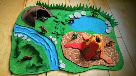 Felt dino land play mat. Sport Crafts For Kids, Sport Crafts, Felt Play Mat, Ideas For Sewing, Dinosaur Play, Felt Kids, Dinosaur Crafts, Sport Craft, Operation Christmas Child