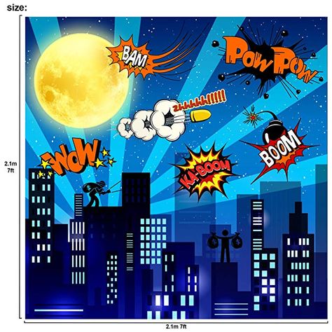 Superhero Backdrop, Superhero City, Cartoon Building, City Backdrop, Scene Setters, Party Fotos, Kids Birthday Party Decoration, City Cartoon, Cityscape Photography