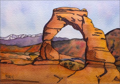 Delicate Arch Watercolor, Nature, Utah Watercolor, Plants Sketch, Penny Art, American Desert, Southwest Landscape, Delicate Arch, Watercolour Inspiration