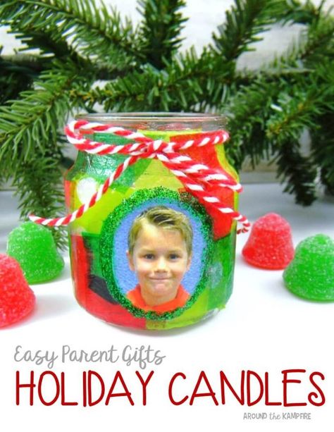 Easy parent Christmas gift ideas- holiday candles with students' picture Parents Christmas, Christmas Gifts For Parents, Gifts For Parents, Easy Candles, Presents For Kids, Christmas Gift Ideas, Candy Canes, Parent Gifts, Easy Gifts