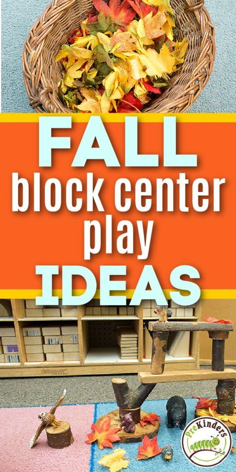 These fun Fall block center play ideas from PreKinders will add interest to your blocks area while children learn about Fall this year! Fall Science Center, Block Center Preschool, Tree Blocks, Fall Blocks, Fall Centers, Halloween Blocks, Blocks Preschool, Block Center, Fall Preschool Activities