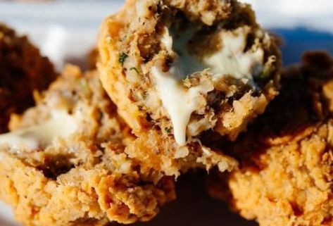 Pepper-Jack Stuffed Boudin Balls Pepperjack Stuffed Boudin Balls, Cheesy Boudin Balls, Boudin Balls Recipe, Boudin Balls, Brunch Burger, Recipes To Try At Home, Ny Pizza, Sandwich Sides, Cheese Stuffed Peppers