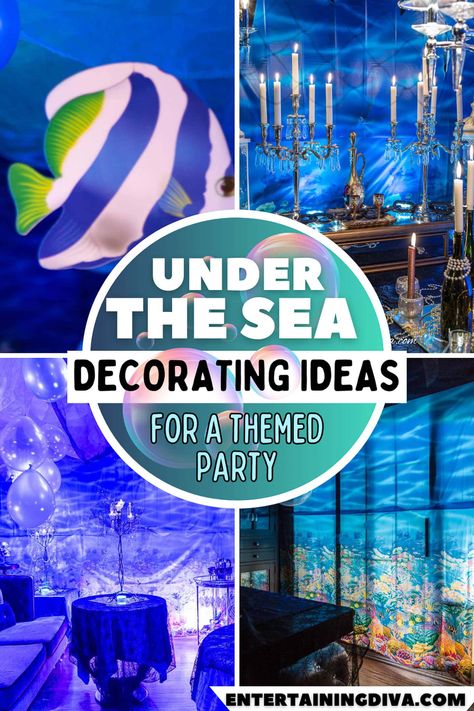 Under The Sea Decorating Ideas For A Themed Party | Under The Sea Party Under The Sea Centerpiece Ideas Diy, Under The Sea Halloween Decorations, Under The Sea Table Decorations, Under The Sea Prom Theme, Water Theme Wedding, Diy Under The Sea Decorations, Sea Party Theme, Under The Sea Party Ideas, Halloween Scene Setters