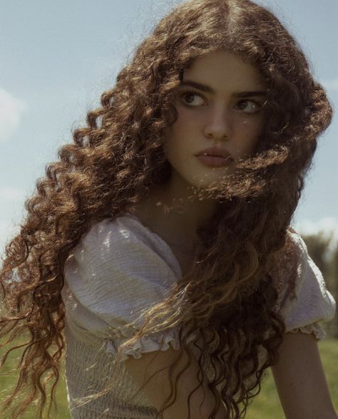 Curly Long Hair Aesthetic, Blonde Woman Face Claim, Interesting Faces Woman, Emotion References, Hair Claim, Curly Dark Brown Hair, Woman With Blonde Hair, Curly Brown Hair, Brown Hair Green Eyes