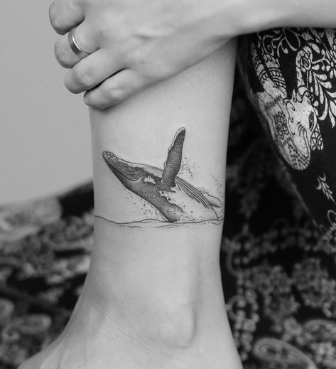 Humpback whale breaching by Minnie at Seventh Day Tattoo Studio. Animal Tattoo Meanings, Tattoo Whale, Humpback Whale Tattoo, Humpback Whale Breaching, Oregon Tattoo, Whale Breaching, Whale Tattoo, Hamsa Tattoo, Whale Tattoos