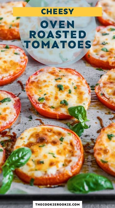 Baked Tomatoes With Mozzarella, Tomatoes With Mozzarella, Fedtforbrændende Mad, Tomato Dishes, Fresh Tomato Recipes, Roasted Vegetable Recipes, Parmesan Recipes, Baked Tomatoes, Tomate Mozzarella