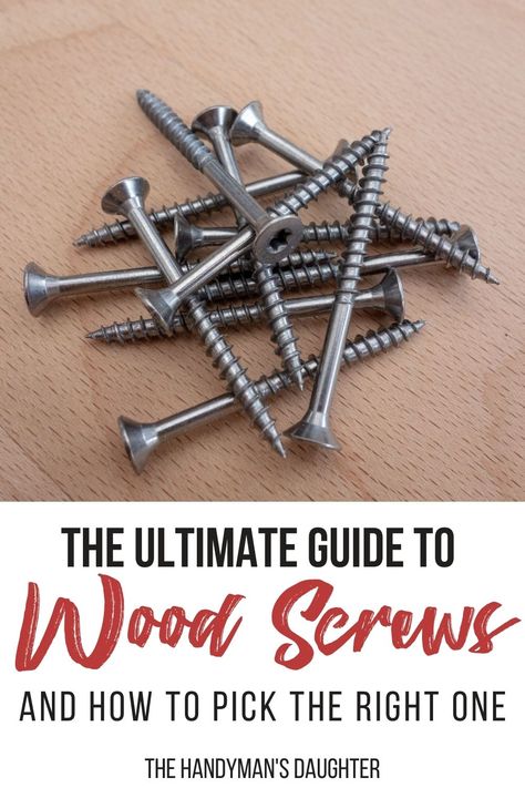 Wood Screws Types Of, Carpenter Tricks, Timber Connections, Woodworking 101, Types Of Screws, Thrift Store Furniture Makeover Diy, Wood Connectors, Mobile Workbench, Tool Tips