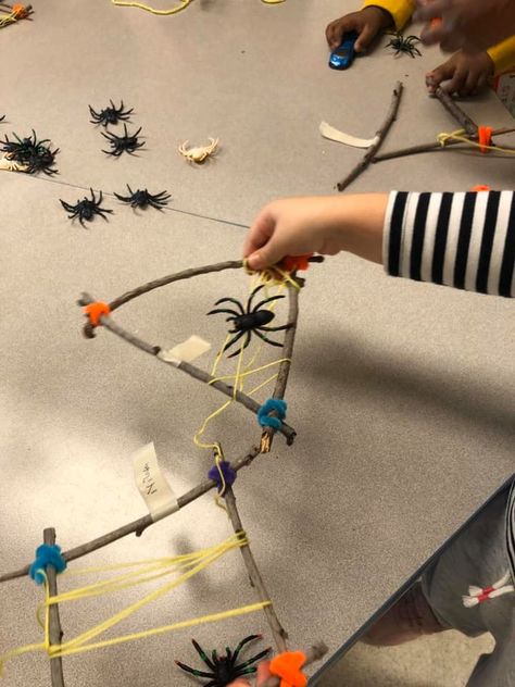 Spider Web STEM Activity. TeachersMag.com Spiderweb Preschool Activity, Forest School Spider Activities, Spider Web Games, Spider Stem Activities Preschool, Spider Parachute Stem, Spider Web Art Preschool, Spiders Craft Preschool, Spiders Web Craft, Spider Web Stem Challenge