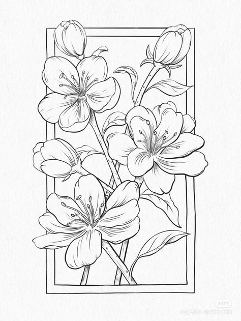 Drawing Of Flowers, Flower Art Drawing, Flower Sketches, Pola Sulam, Coloring Book Art, Cute Coloring Pages, Book Art Drawings, Diy Art Painting, Line Art Drawings