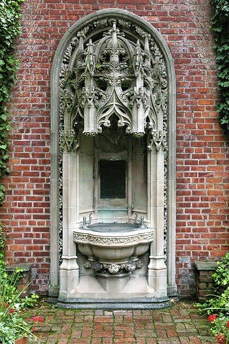 Gorgeous Gothic Fountain, Gothic Interior, Gothic Castle, Gothic Garden, Enchanted Evening, Diy Bedroom, Sculpture Garden, Wall Fountain, Fantasy Castle