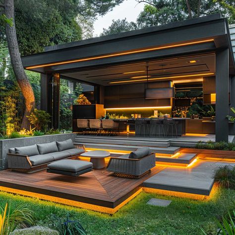 10+ Contemporary Garden Designs for Modern Homes • 333+ Art Images Backyard Goals, Contemporary Garden Design, Modern Outdoor Kitchen, Rooftop Design, Modern Backyard Landscaping, Patio Fence, Backyard Pavilion, Outdoor Living Design, Farmhouse Ideas