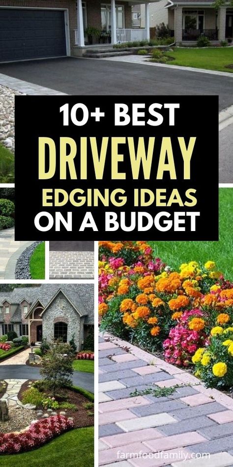 10+ Inexpensive Driveway Edging Ideas & Designs (Gravel, Asphalt,..) Asphalt Driveway Ideas, Driveway Edging Ideas, Gravel Driveway Edging, Gravel Driveway Landscaping, Driveway Ideas Cheap, Blacktop Driveway, Driveway Border, Driveway Materials, Garden Ideas Driveway