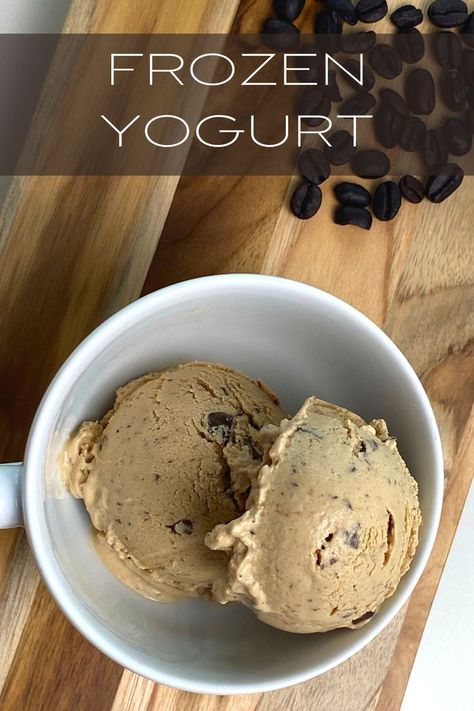 This is a healthy low calorie dessert you can have everyday - yogurt coffee ice cream. I added chopped dark chocolate for extra favor and some crunch. It came out absolutely divine! This is a frozen yogurt dessert that taste and looks like ice cream, so it is ice cream:) #frozenyogurt #yogurticecream #coffeeicecream #healthyicecream #lowcalorieicecream Healthy Coffee Ice Cream, Low Calorie Ice Cream Recipe, Low Calorie Coffee, Yogurt Ice Cream Recipe, Greek Yogurt Ice Cream, Yogurt Coffee, Healthy Frozen Yogurt, Low Calorie Ice Cream, Coffee Yogurt