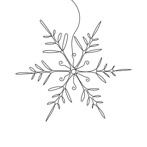 Continuous one-line drawing of a snowfla... | Premium Vector #Freepik #vector #background Line Art Christmas Card, Winter Drawings Aesthetic, Snowflake Line Drawing, Winter Line Drawing, Line Drawing Christmas Card, Christmas Line Drawings Art, Christmas Line Art Simple, Line Art Drawings Christmas, Snowflake Line Art