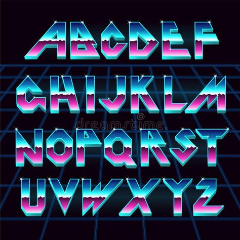 80 s retro alphabet font. royalty free illustration Sci Fi Fonts, Retro Alphabet, Alphabet Graffiti, Inspiration Typographie, Vector Typography, Retro Text, Alphabet Font, New Retro Wave, Retro Typography