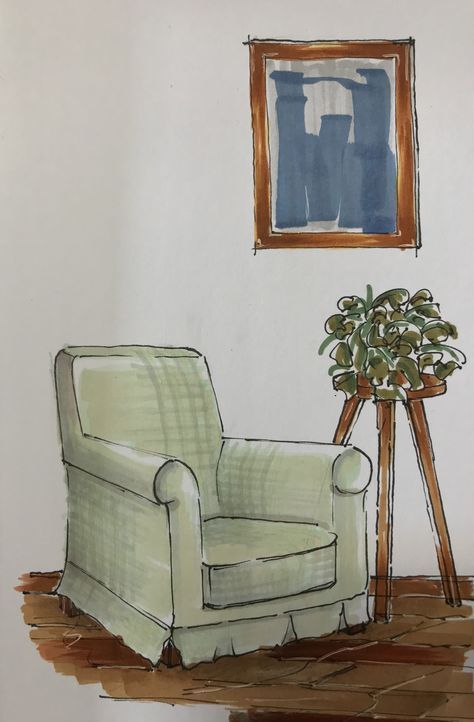 Couch Perspective Drawing, Chair Perspective Drawing, Couch Sketch, Armchair Drawing, Chair Drawings, Perspective Sketching, Couch Drawing, Sofa Artwork, Cozy Arm Chair