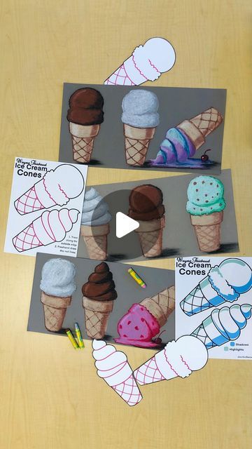 Tints And Shades Worksheet, Ice Cream Cone Art Project, Art Lesson Ideas High School, Grade 1 Art Lessons, End Of The Year Art Projects Elementary, Ice Cream Art Projects For Kids, Third Grade Art Projects, 3rd Grade Art Lesson, Grade 1 Art